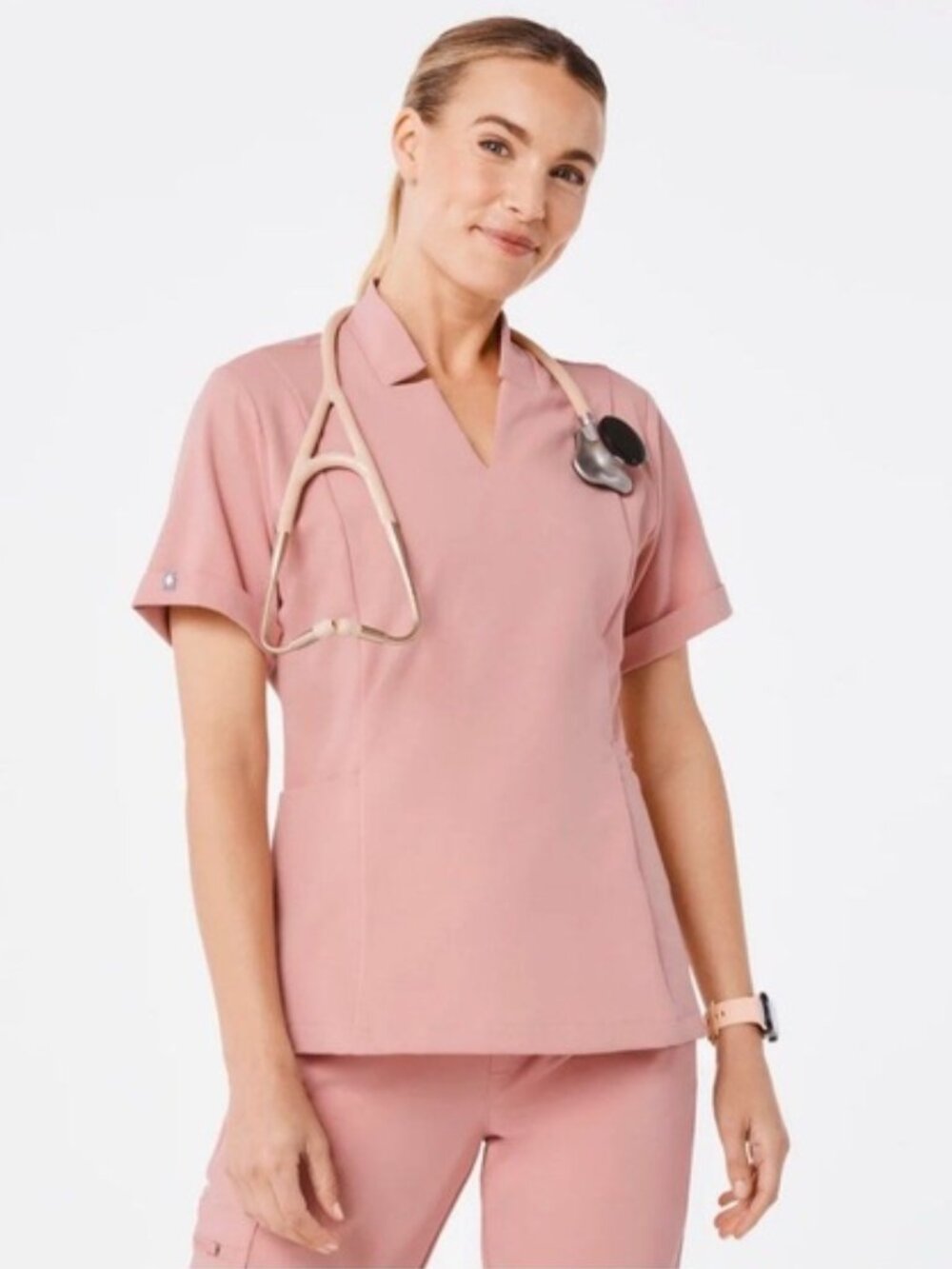 Figs Inala Slim Fit Scrub Top Pink Sand Women's Size XS 1000218 Nursing Scrubs